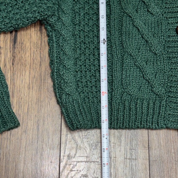 Free People Bonfire Cardi Cropped Button Up Cable Knit Green Boho Cottagecore S - Picture 6 of 9